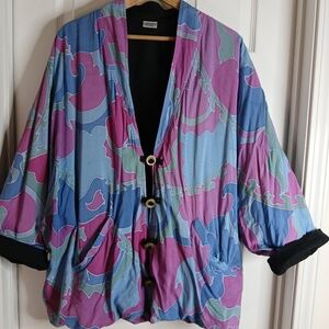 Legends by Sunisha Artsy Abstract Kimono Jacket with Button Details 2x